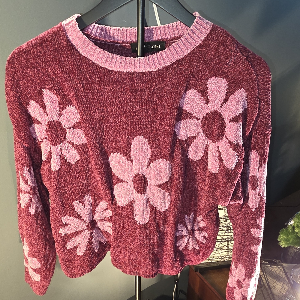 Chic Scene Floral Knit Sweater - Pink and Purple